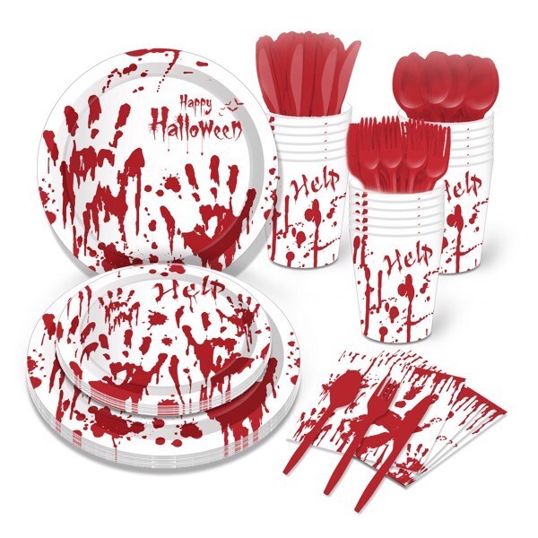 Halloween Disposable Tableware Paper Plates - 68PCS Dinnerware Party Cutlery Kit