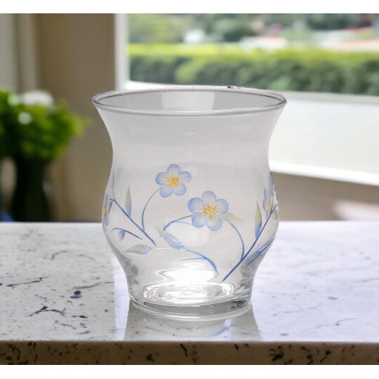 kevinsgiftshoppe Glass Tealight Candle Holder with Hand Painted Flowers Home Decor   Kitchen Decor