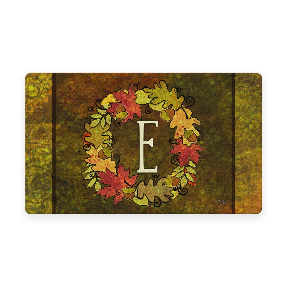 Fall Wreath Monogram E Door Mat (18 x 30&#x22;)