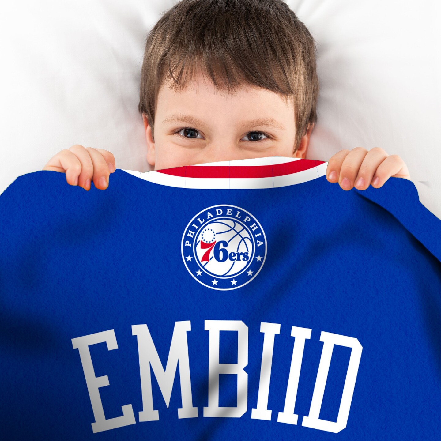 Sleep Squad Philadelphia 76ers Joel Embiid 60” x 80” Raschel Plush Jersey Basketball Blanket