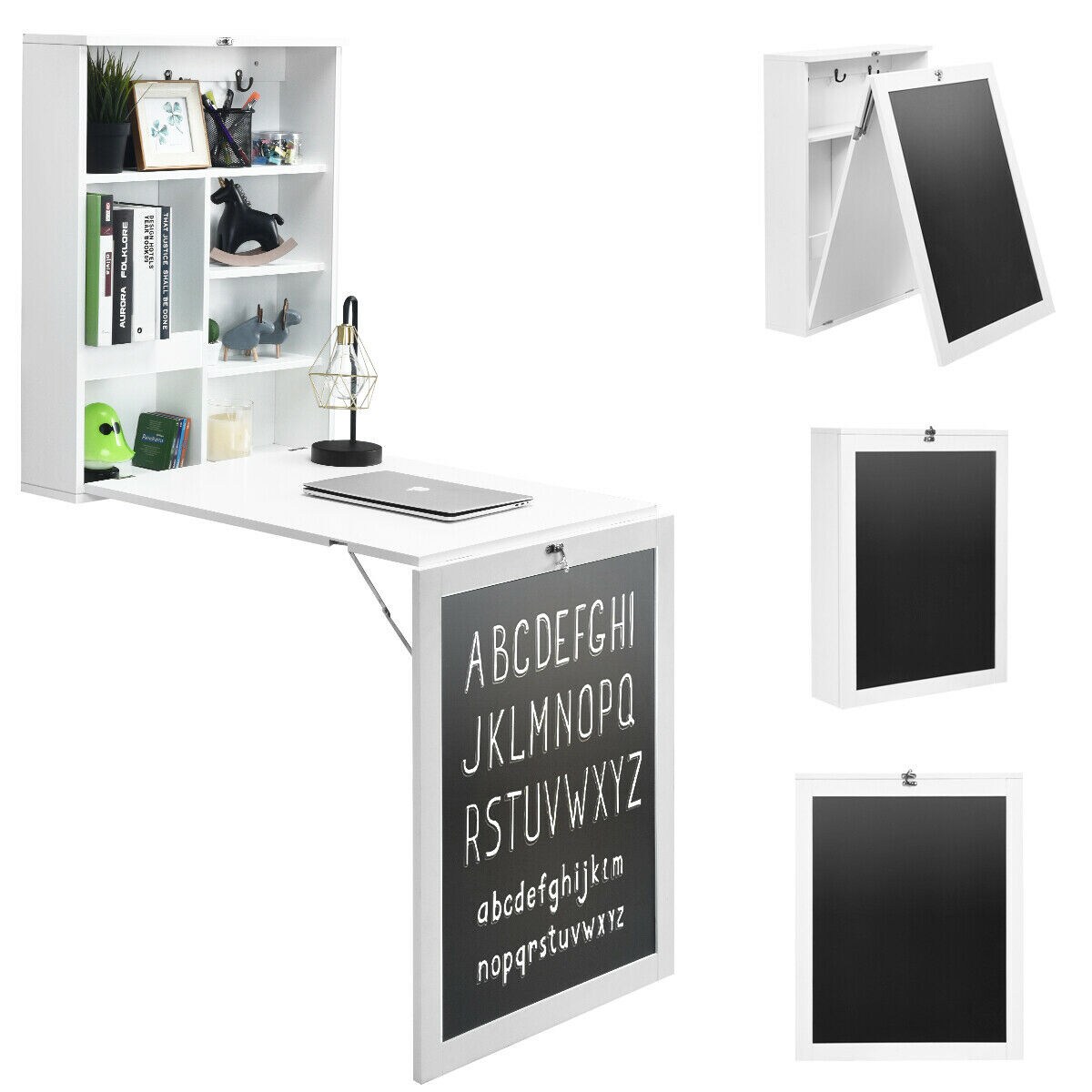 White/Black/Brown Wall Mounted Table Fold Out Desk With A Blackboard/Chalkboard