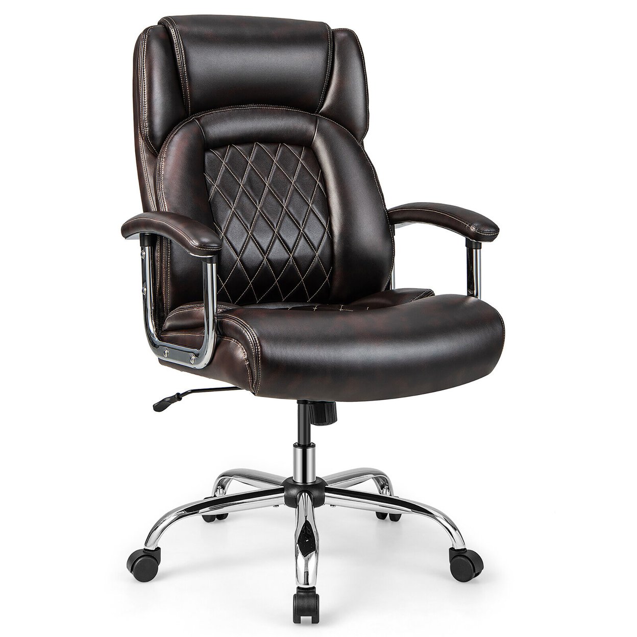 500Lbs High Back Big And Tall Office Chair Adjustable Leather Task Chair Brown