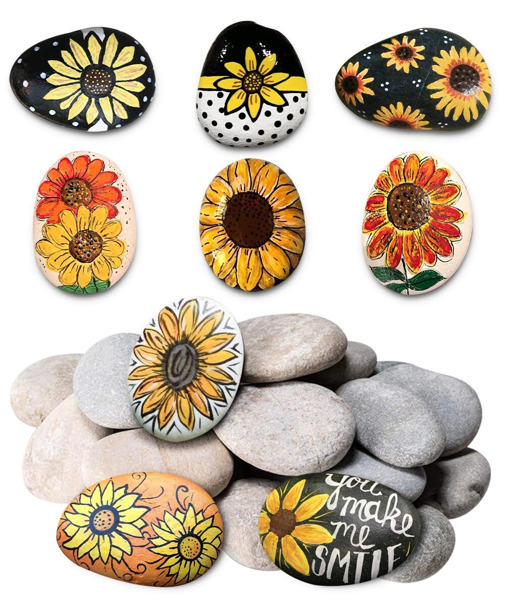 20PCS River Rocks for Painting, All Season Kindness Stones for DIY & Arts,  2-3Inches Smooth Unpolished Rocks for Sunflower Crafts, Perfect for  Painting, Kids Project and Home Decoration
