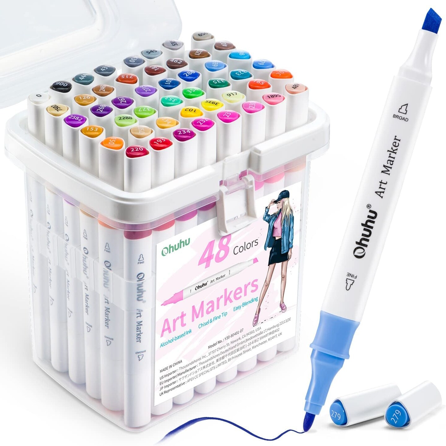 48-Color Double Tipped Alcohol-Based Markers Set Chisel & Fine for
