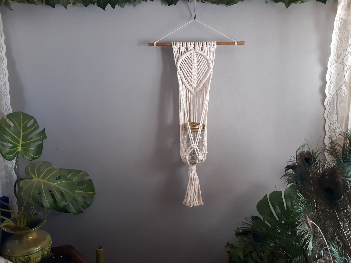 Macrame wall hanging / plant holder with sale smoky quartz