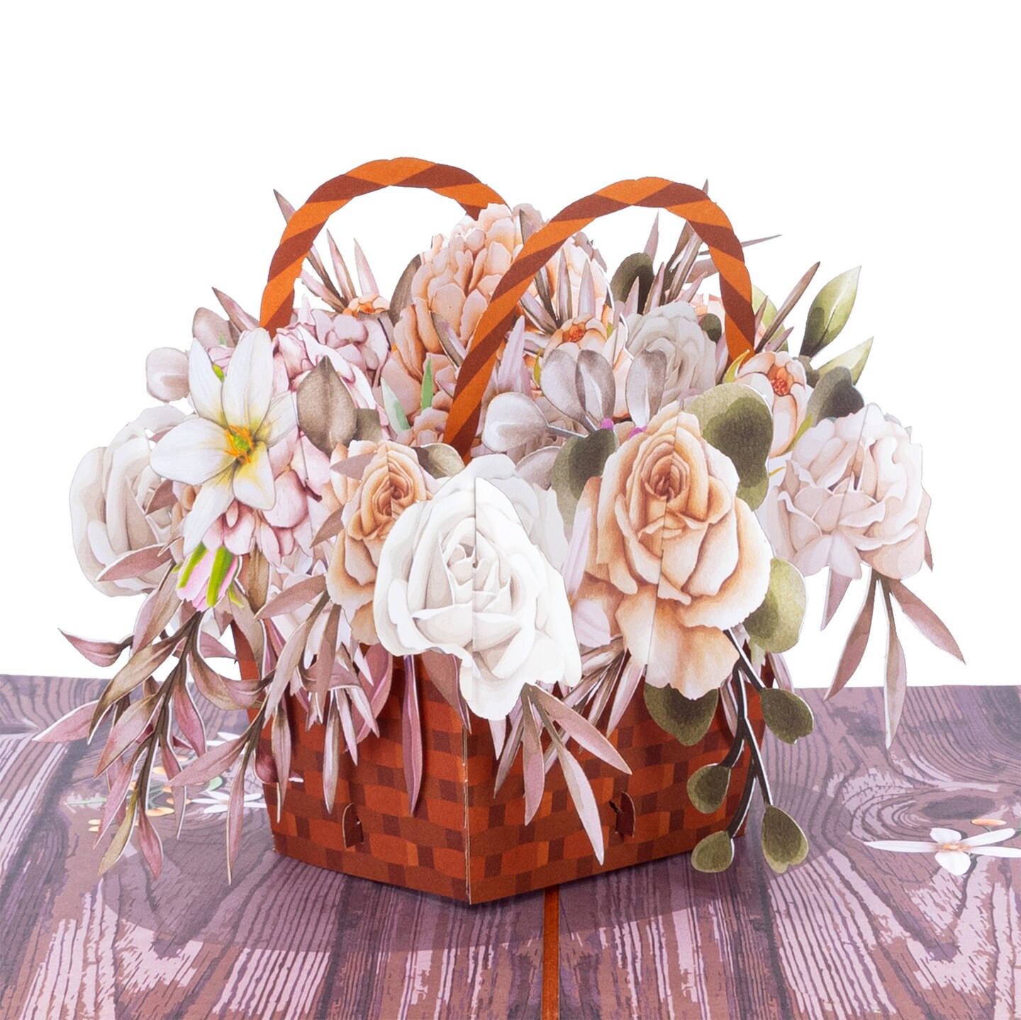 Paper Love Rustic Flower Basket Pop Up Card | Handmade 3D Popup Greeting Cards for Fall, Winter, Christmas, Birthday, Thanksgiving | 5" x 7"