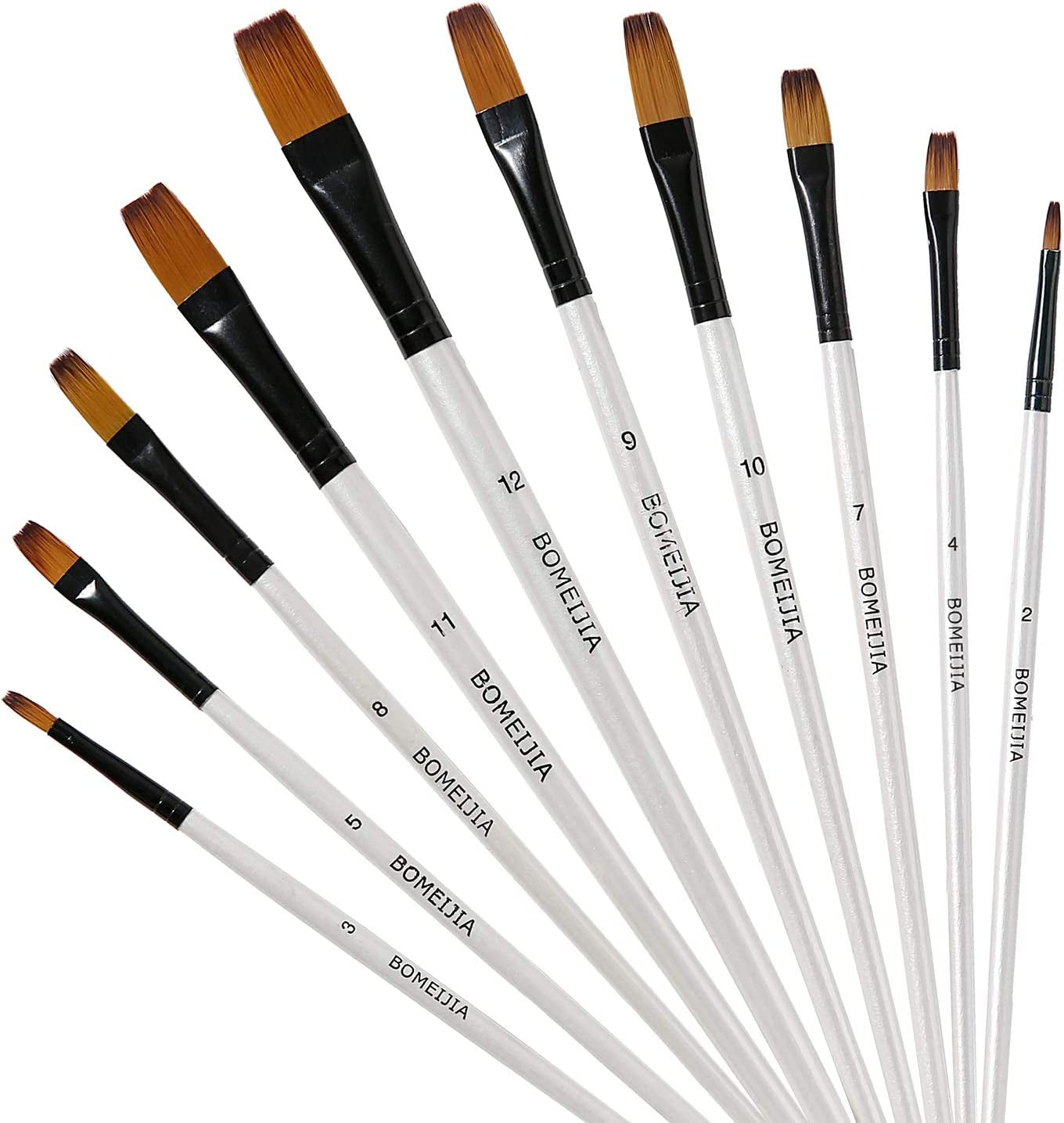 GETHPEN Angular Paint Brushes Nylon Hair Angled Watercolor Pait Brush Set  for Acrylics Watercolors Gouache Inks Oil and Tempera(12pcs Pearl White