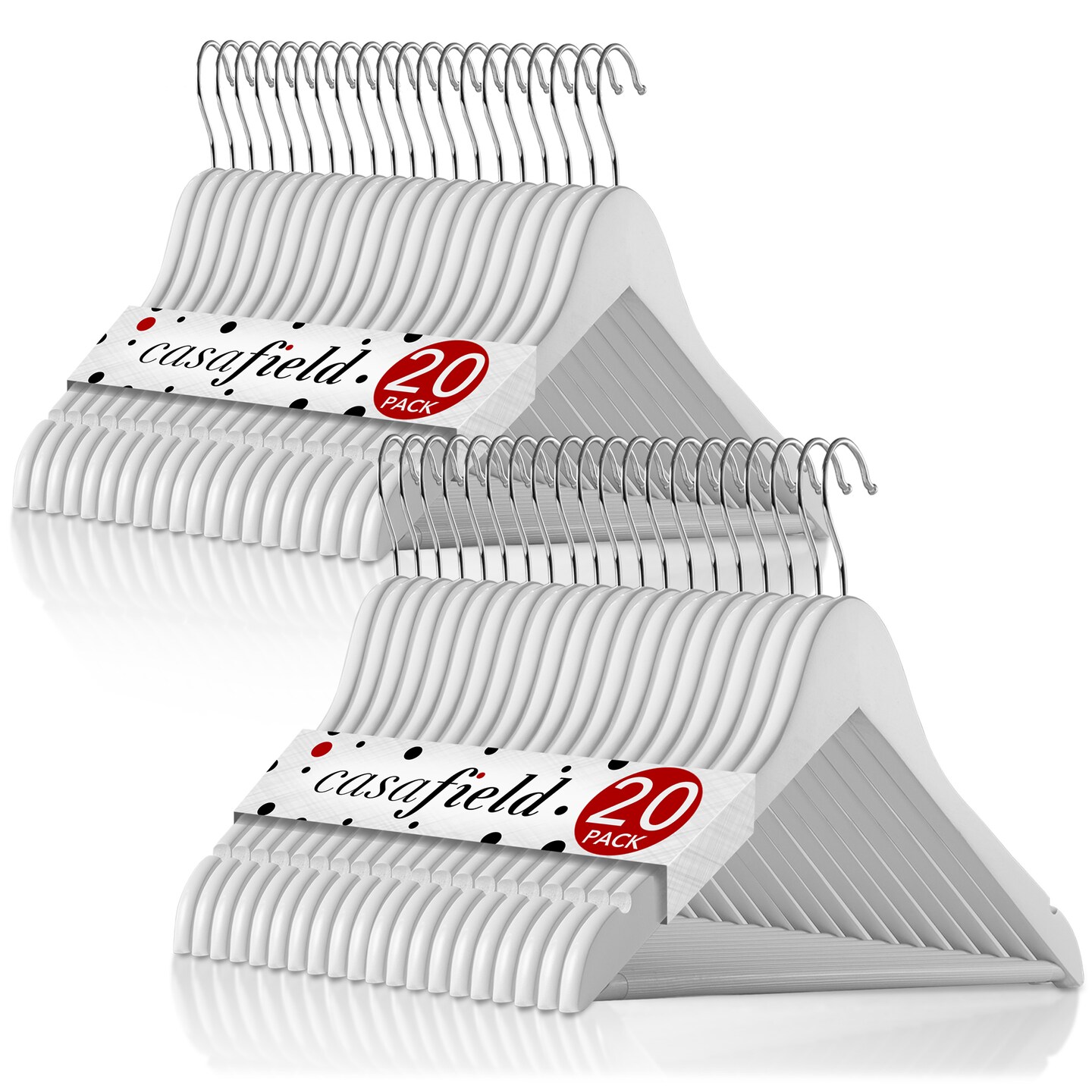 Casafield - 40 Wooden Suit Hangers - Premium Lotus Wood with Notches & Chrome Swivel Hook for Dress Clothes, Coats, Jackets, Pants, Shirts, Skirts