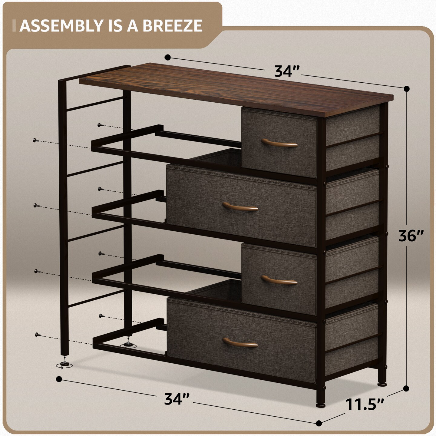 Sorbus Dresser with 8 Drawers - Storage Chest Organizer with Steel Frame, Wood Top, Handles, Fabric Bins