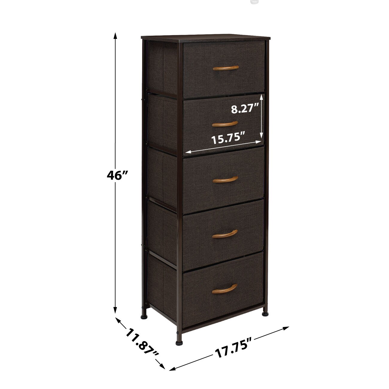 Sorbus Narrow 5 Drawers Nightstand with Steel Frame, Wood Top, Easy Pull Fabric Bins for Home, Bedroom, Office & Dorm