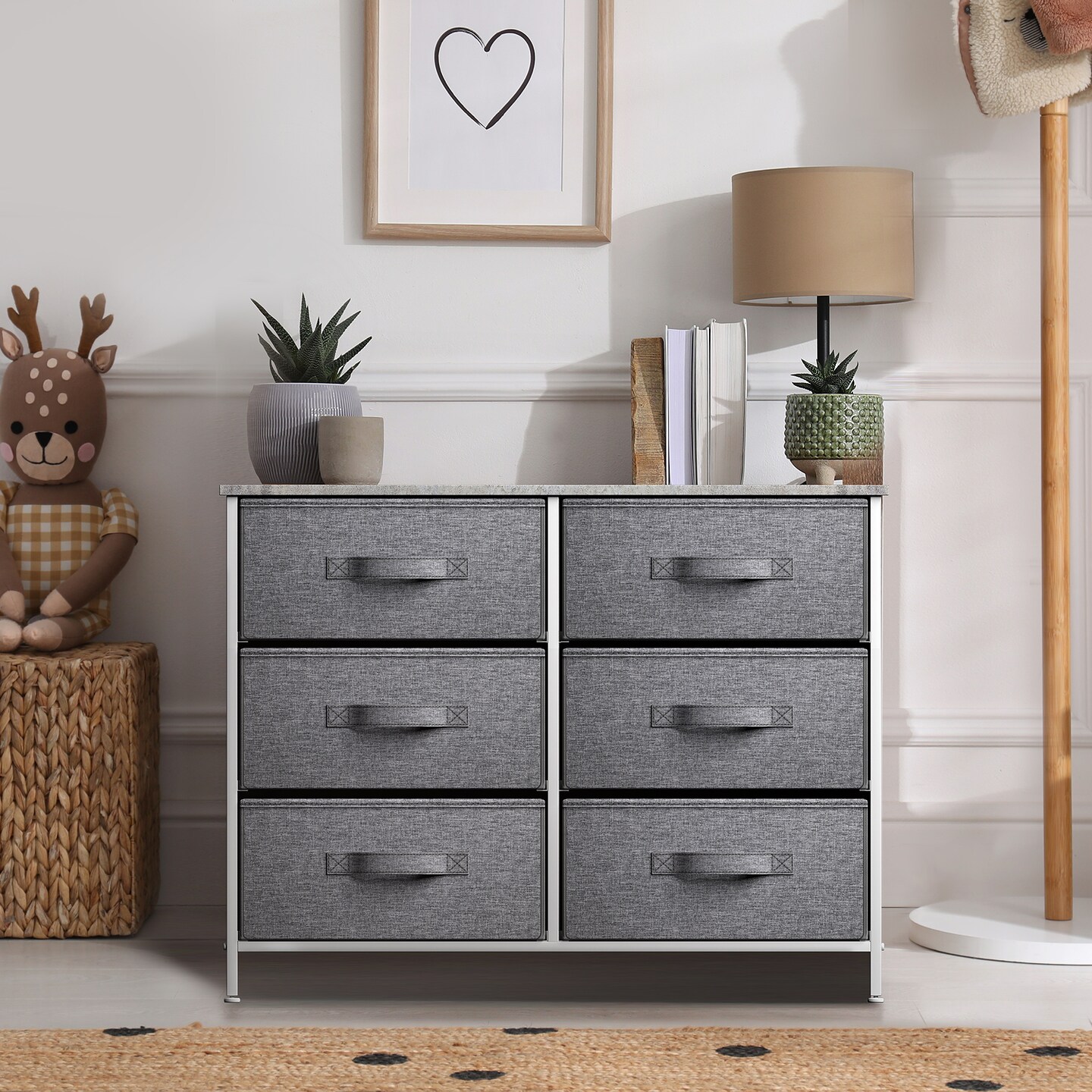 Sorbus 6 Drawers Dresser- Storage Unit with Steel Frame, Wood Top, Fabric Bins - for Bedroom, Closet, Office and more