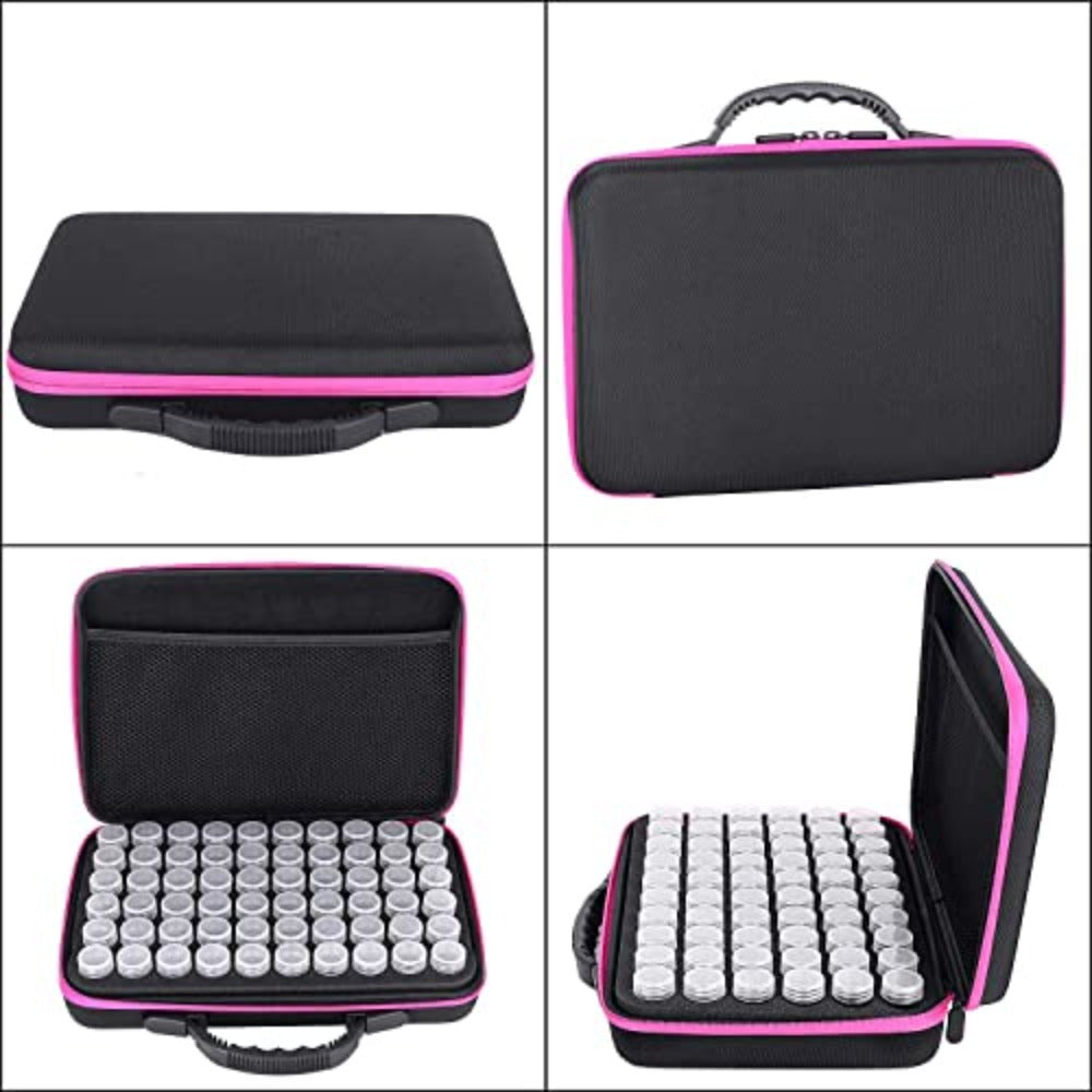 Diamond Painting Storage Containers, 60 Slots Diamond Art Accessories and Tools, Diamond Art Organizer with Diamond Painting Kits Shockproof Jars for Jewelry Beads (Pink)