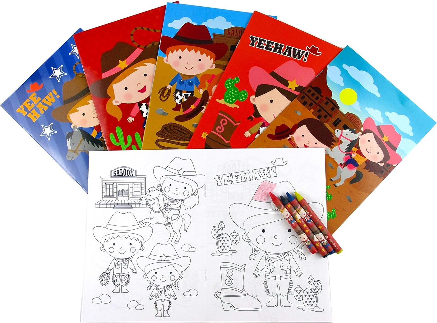 TINYMILLS Western Cowboy Cowgirl Coloring Book Set with 12 Coloring Books and 48 Crayons
