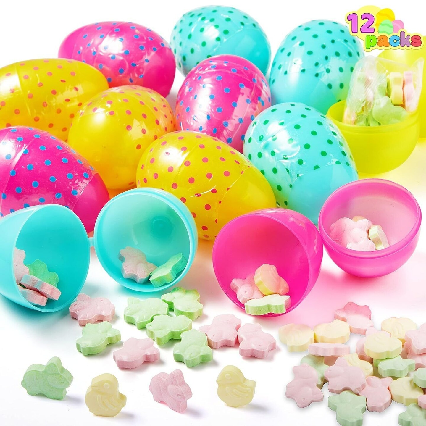 12 Pcs Candy Filled Easter Eggs for Kids Printed Plastic Easter Surprise Egg
