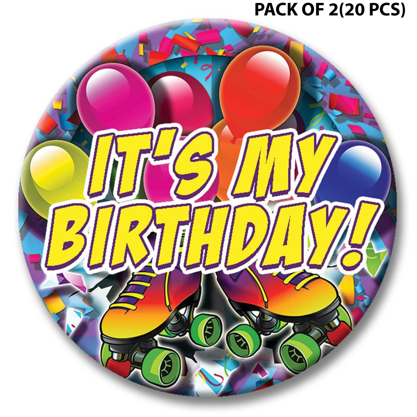 Party Time Skate Themed Button - It's My Birthday 2 1/4 inch | Event decorations | RAHEEV®