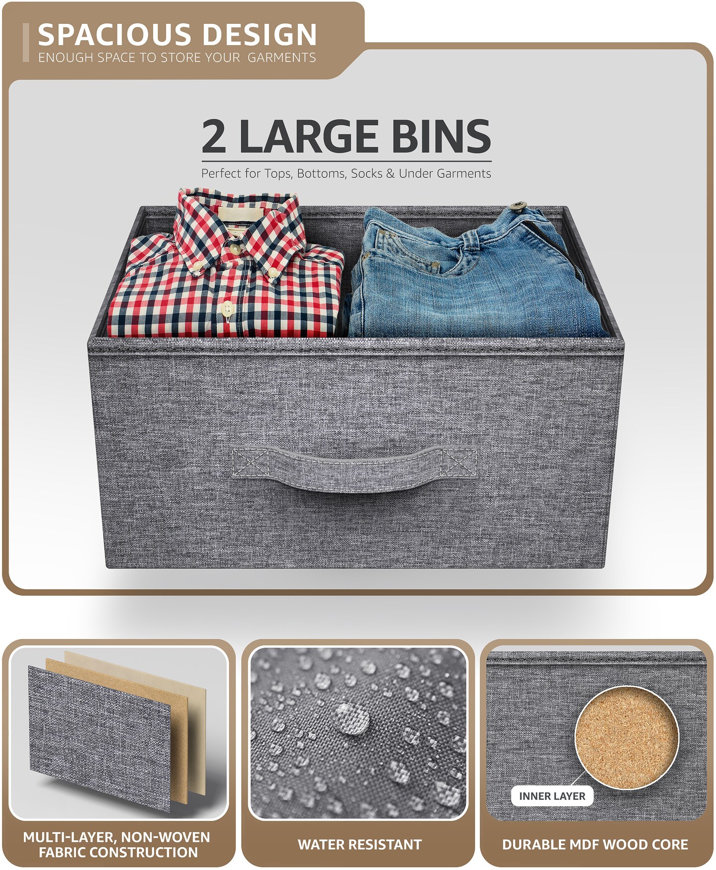 Sorbus Nightstand with 2 Drawers - Steel Frame, Wood Top & Easy Pull Fabric Bins - Great for Home, Bedroom, Office & College Dorm