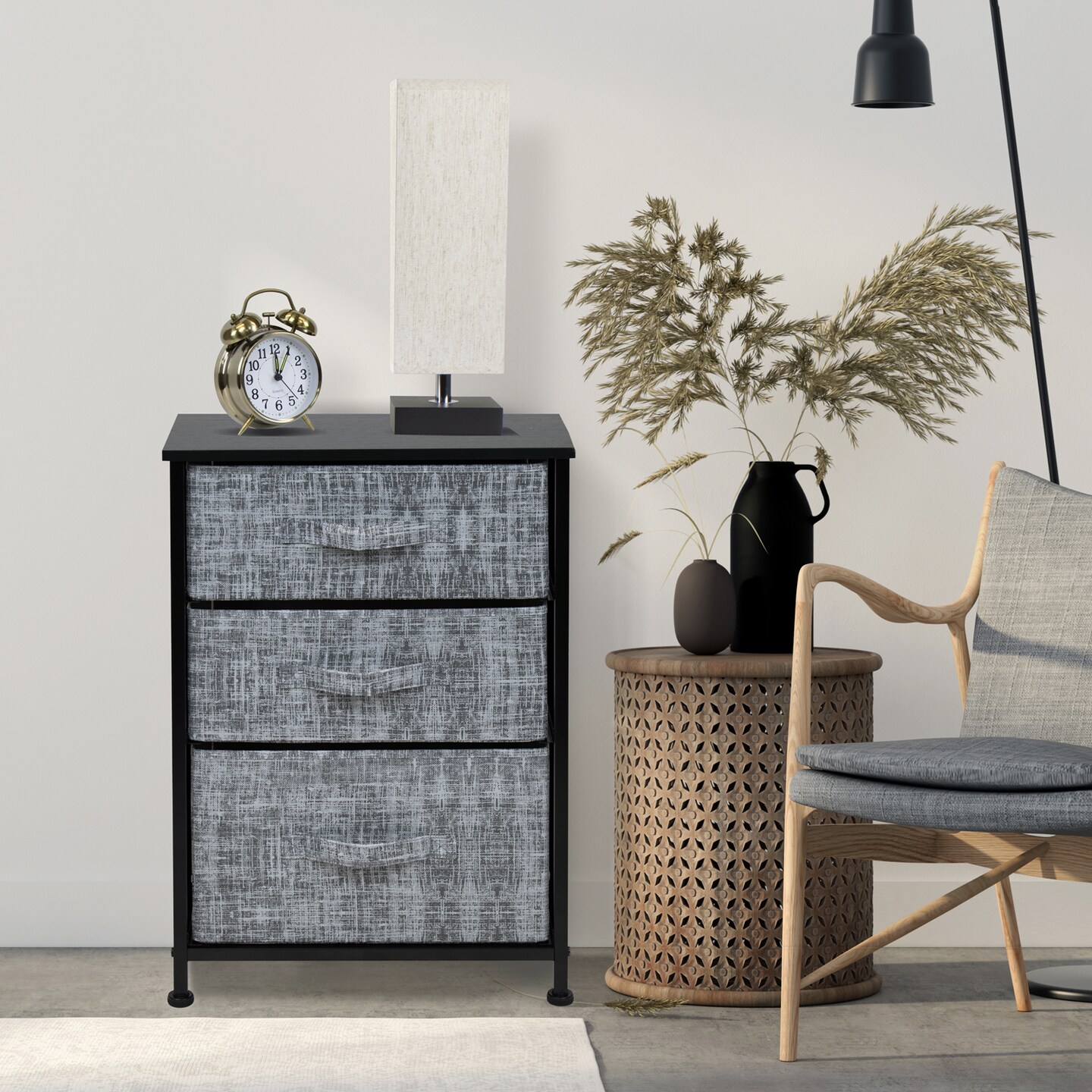 Sorbus Nightstand with 3 Drawers - Furniture Storage for Bedroom, Closet, Office Organization - Steel Frame, Wood Top, Pastel Fabric Bin