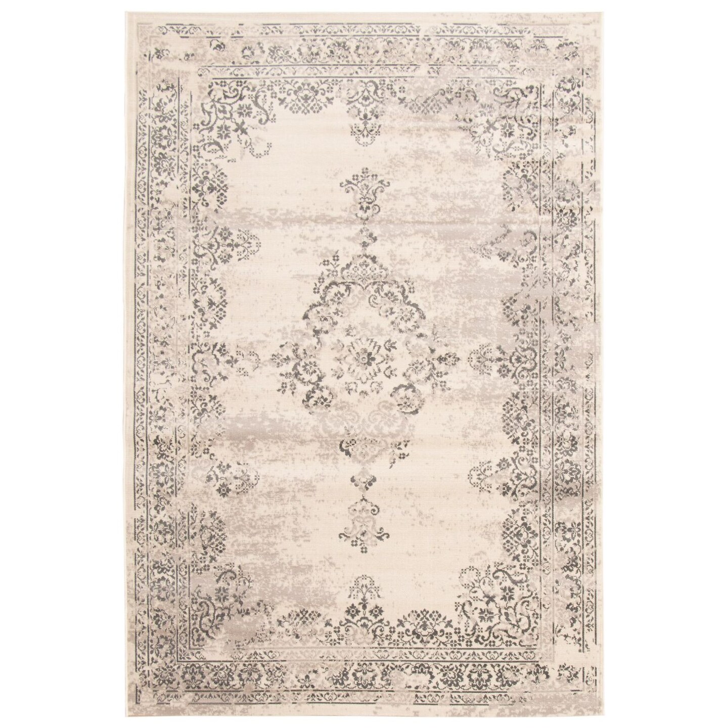 Chaudhary Living 4&#x27; x 5.5&#x27; Medallion Rectangular Area Throw Rug - Gray and Off White