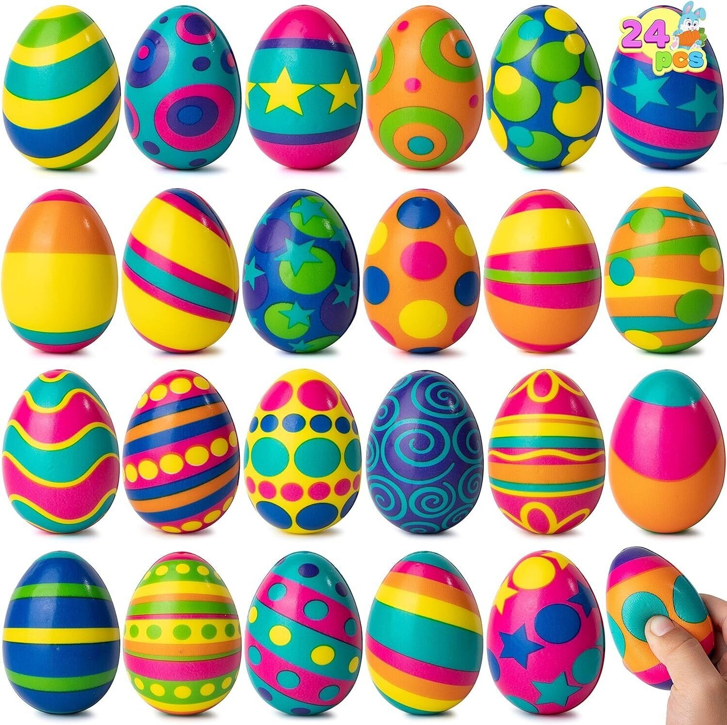 24 PCS Colorful and Squishy Toy Eggs for Easter Eggs Hunt, Stress Relief