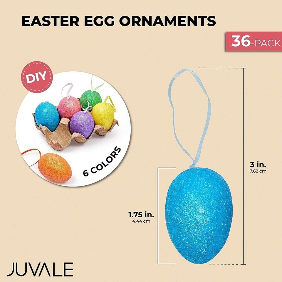 36x Easter Plastic Egg Ornaments for Holiday Home Decorations, Party Favor Decor