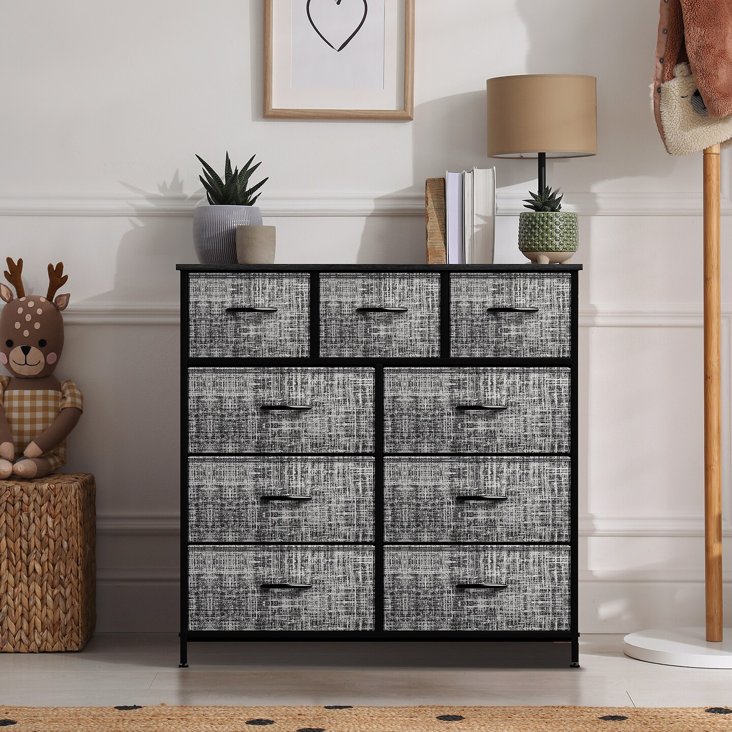 Sorbus Dresser with 9 Drawers - Furniture Storage Chest Tower Unit for Bedroom, Closet, etc - Steel Frame, Wood Top, Fabric Bins