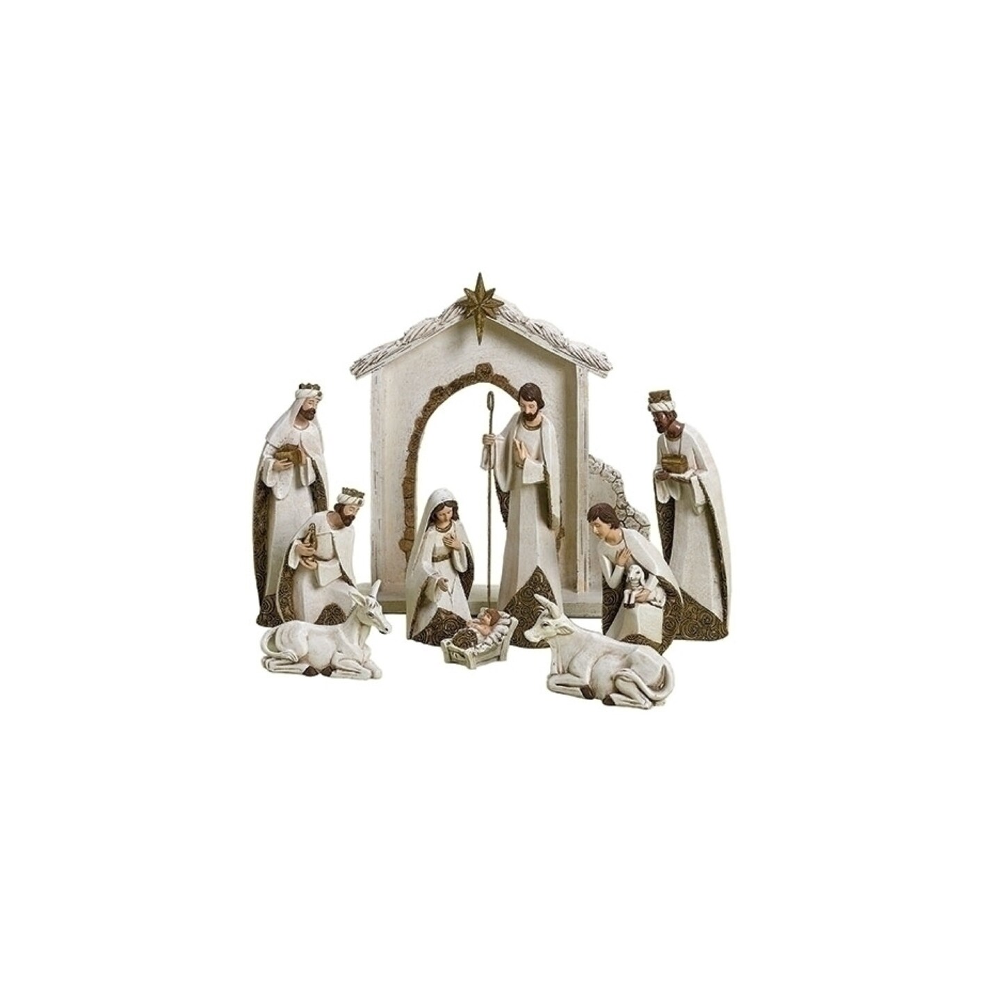 Roman Religious Christmas Nativity Figurines - 12" - Cream and Gold - Set of 10