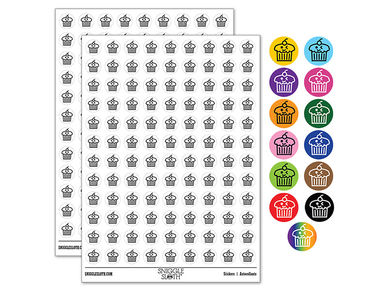 Cute Cupcake Kawaii Outline 200+ 0.50&#x22; Round Stickers