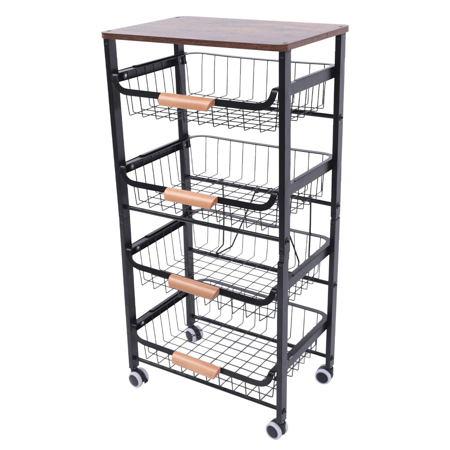 Kitcheniva 4 Tier Utility Stackable Rolling Cart Basket Rack