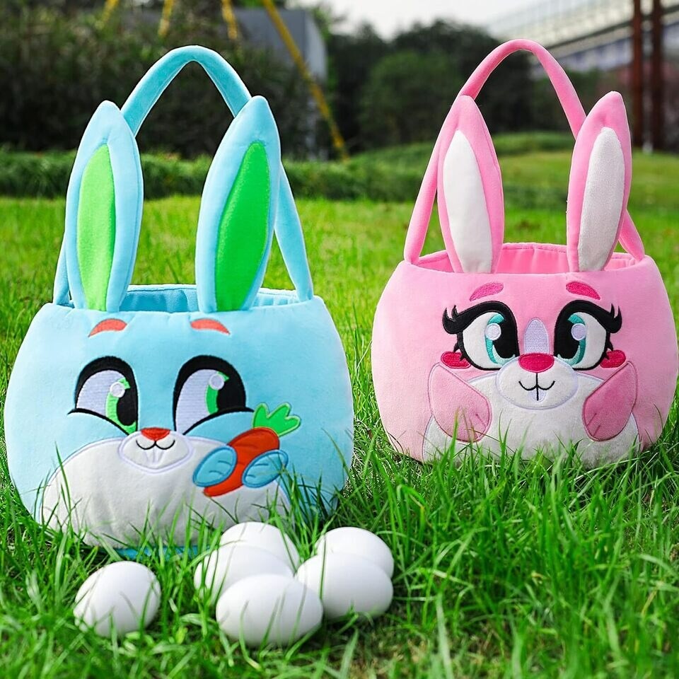 3Pcs Plush Easter Cute Bunny Basket with Long Plush Ear for Baby Easter Egg Hunt