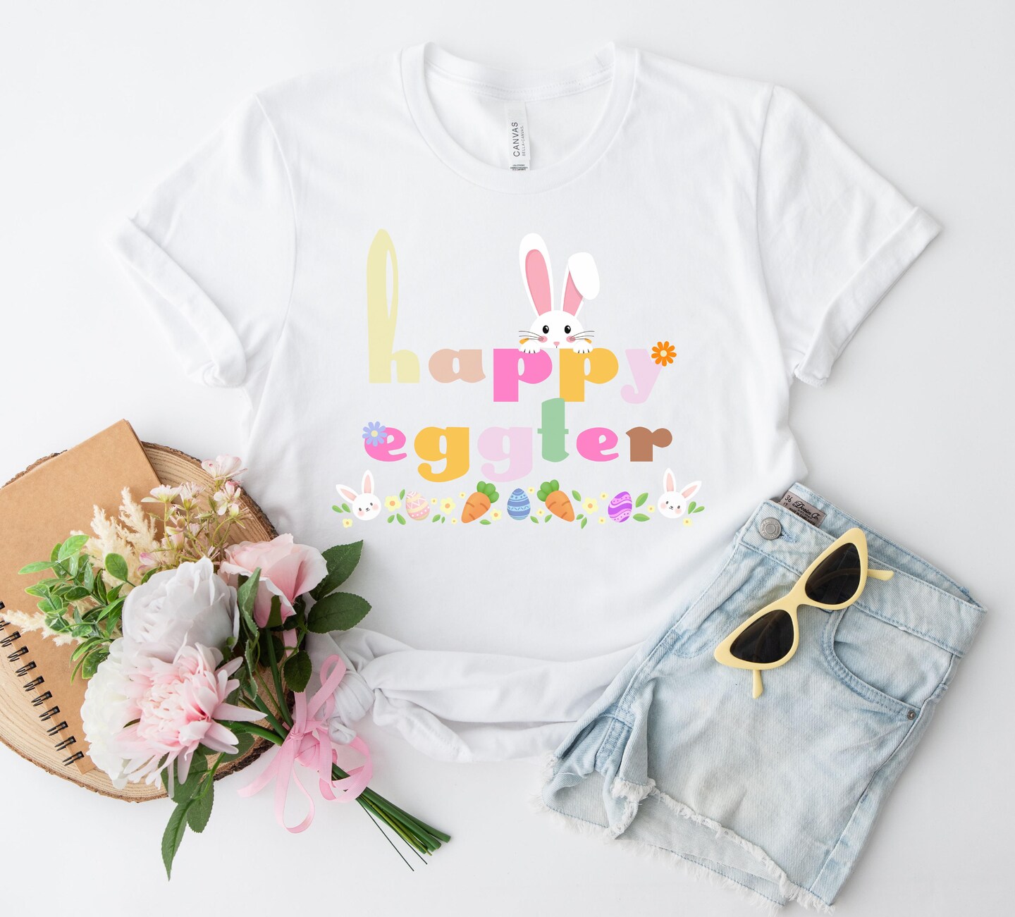 TeeShirtPalace | Happy Easter Fishing Bunny Easter Day Fishing Fisher Gift  Long Sleeve Shirt