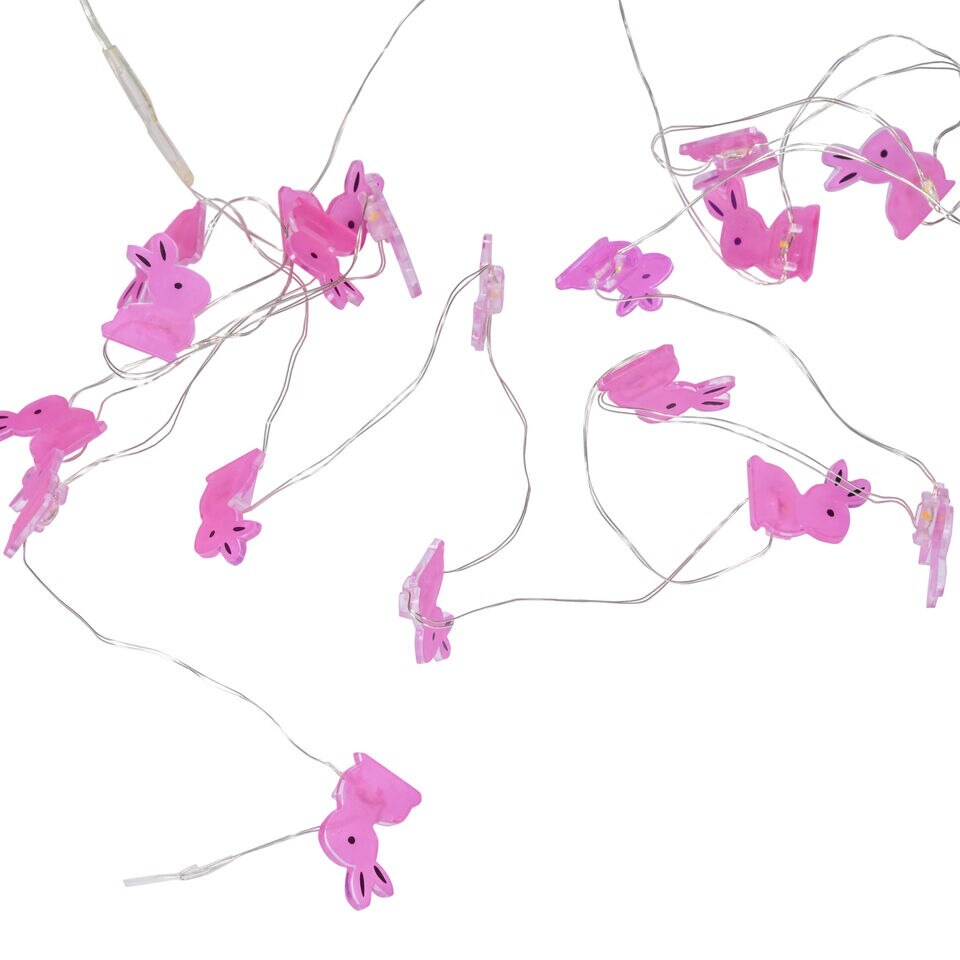 20 LED Perfect Holiday Battery Operated String Light Easter Pink Bunny