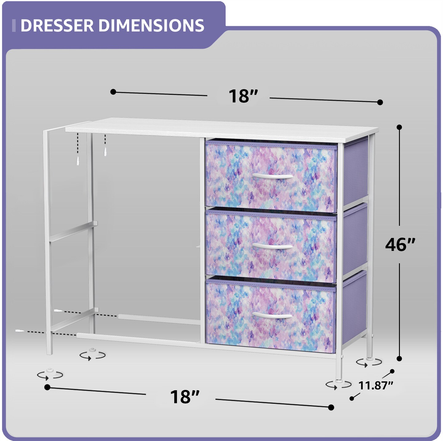 Sorbus Dresser with 5 Drawers - Storage Chest Organizer with Steel Frame, Wood Top, Handles, Fabric Bins