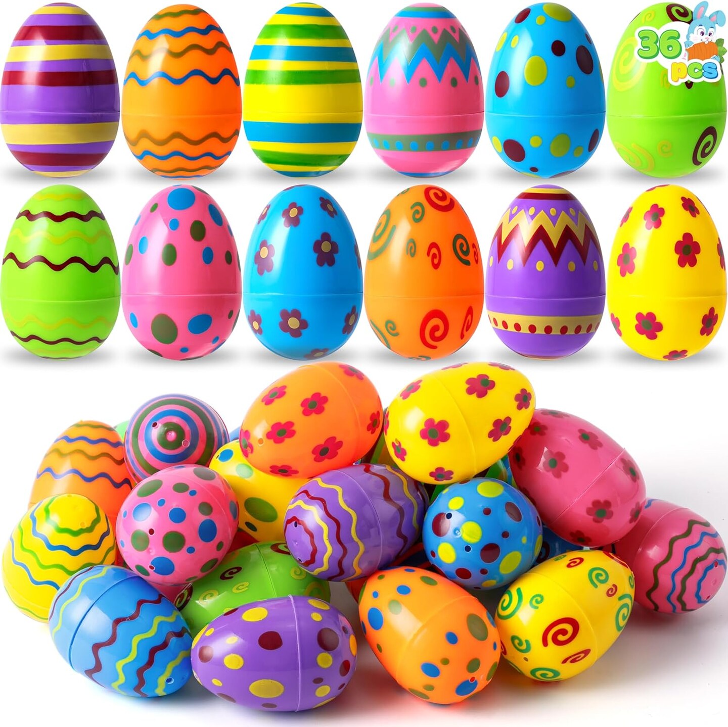 36 PCs Plastic Printed Bright Easter Eggs