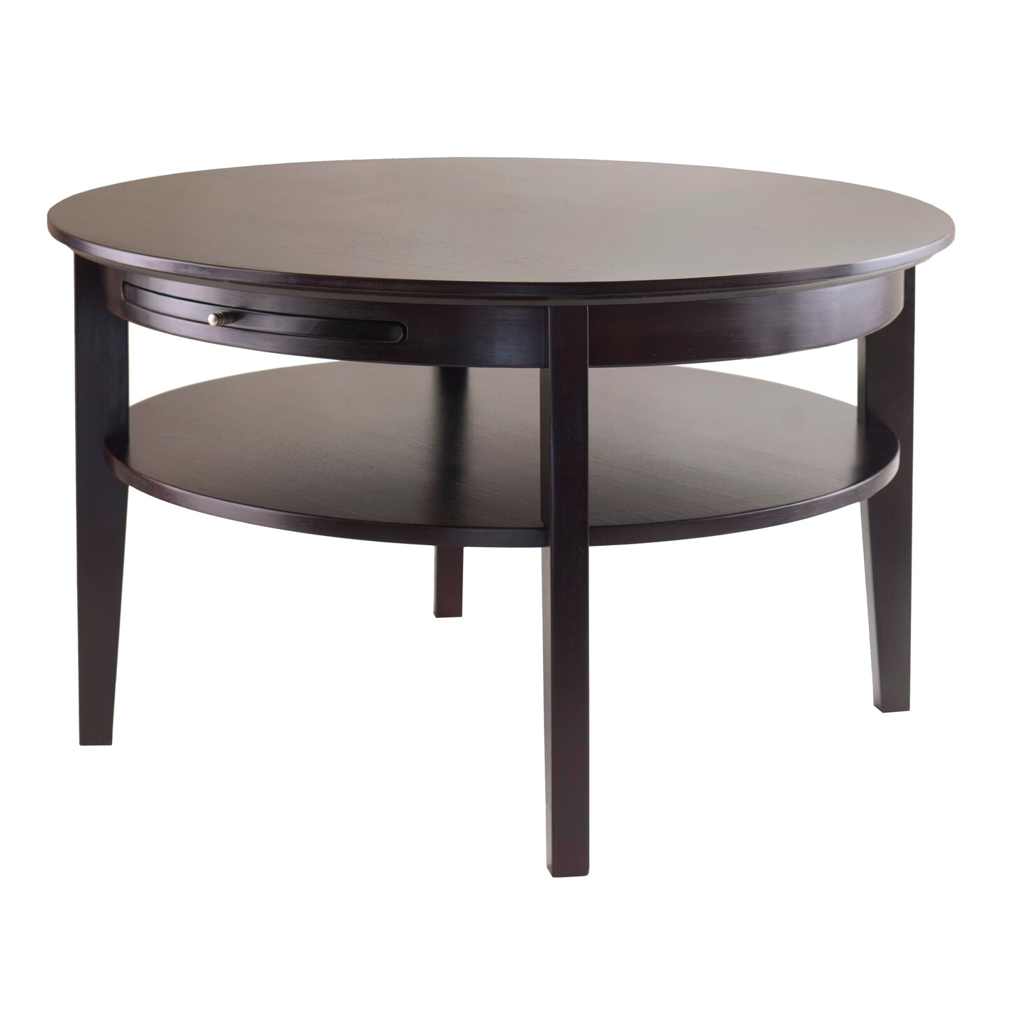 Contemporary Home Living 29.75" Espresso Elegant Amelia Round Shaped Coffee Table with Pull-Out Tray