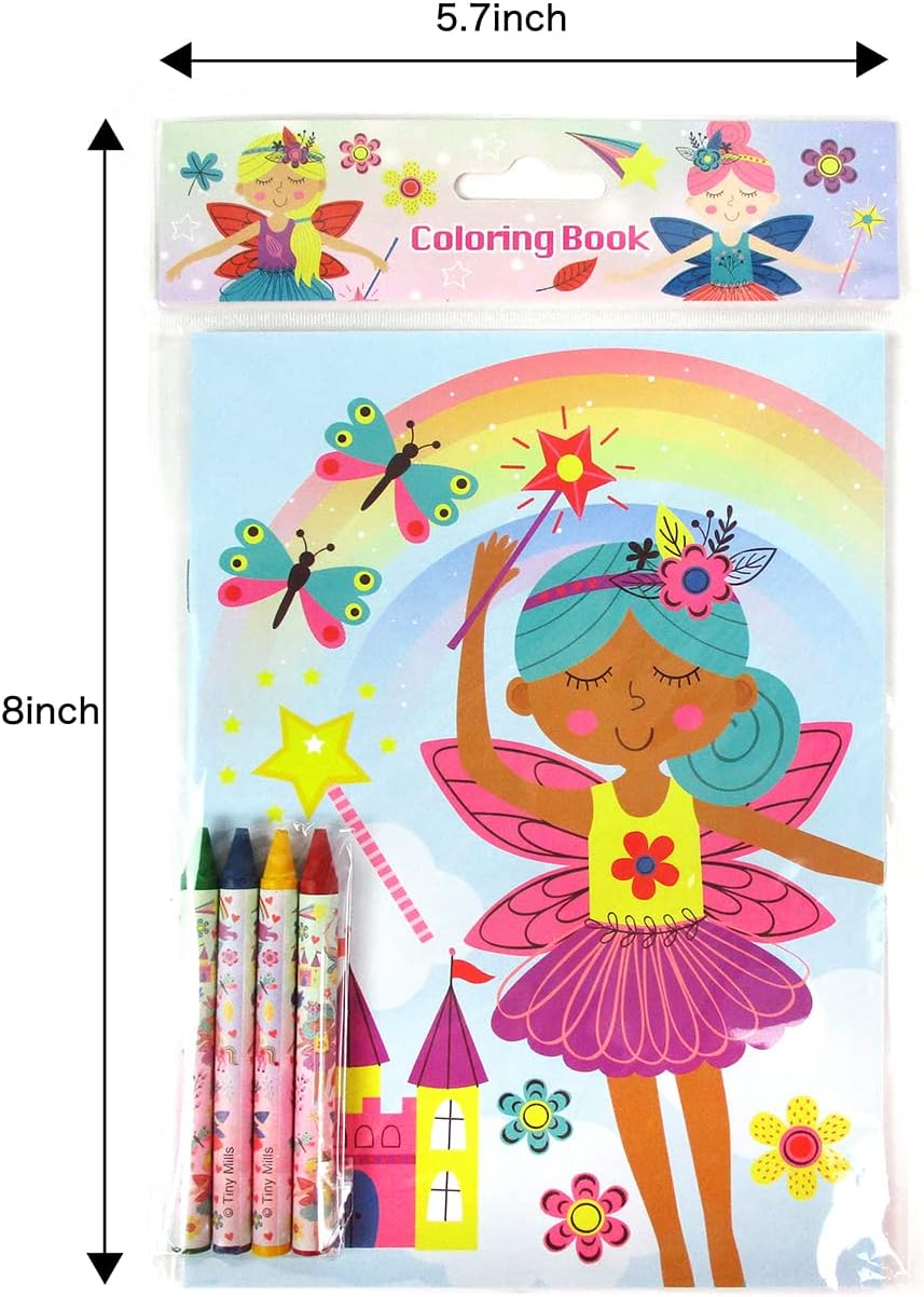 TINYMILLS Magical Fairies Coloring Books for Kids with 12 Coloring Books and 48 Crayons