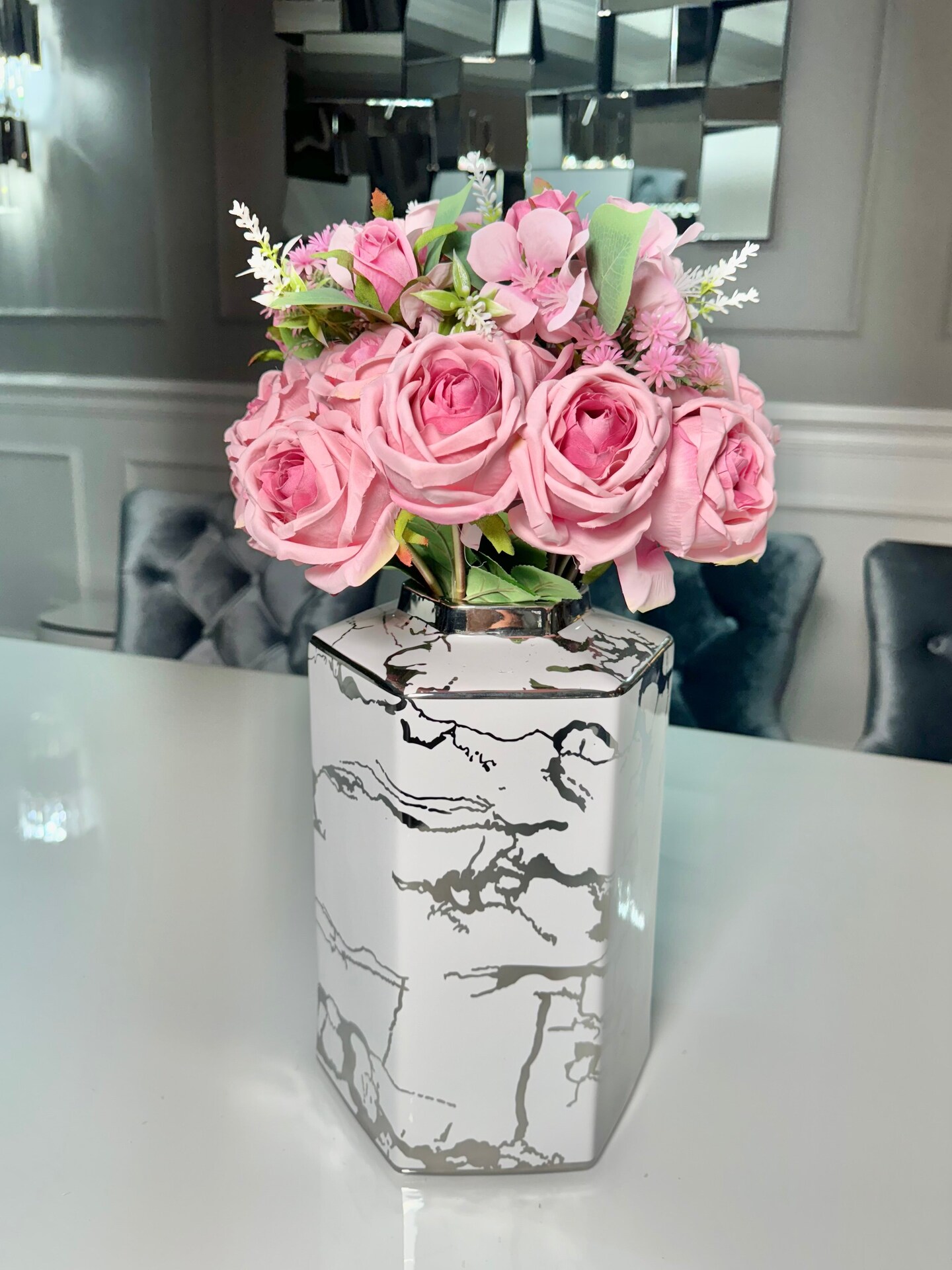 Silk Rose Flower Bouquet Light Blue and Pink 6 roses high quality roses ...