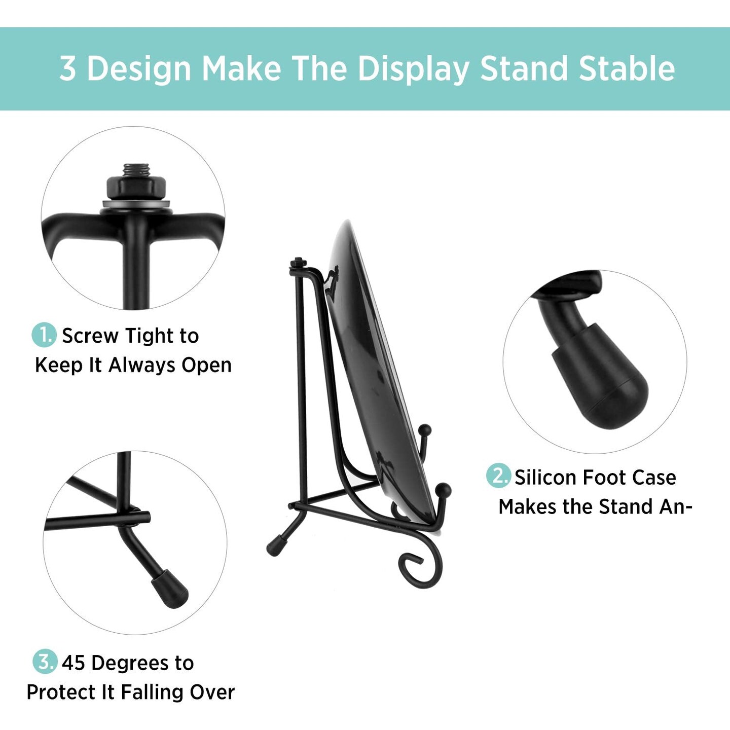 Teamkio Improved Anti-Slip Plate Holder Display Stand, Picture Frame Holder Stand, Easel Display Stand, Book Display Stand (4inch)