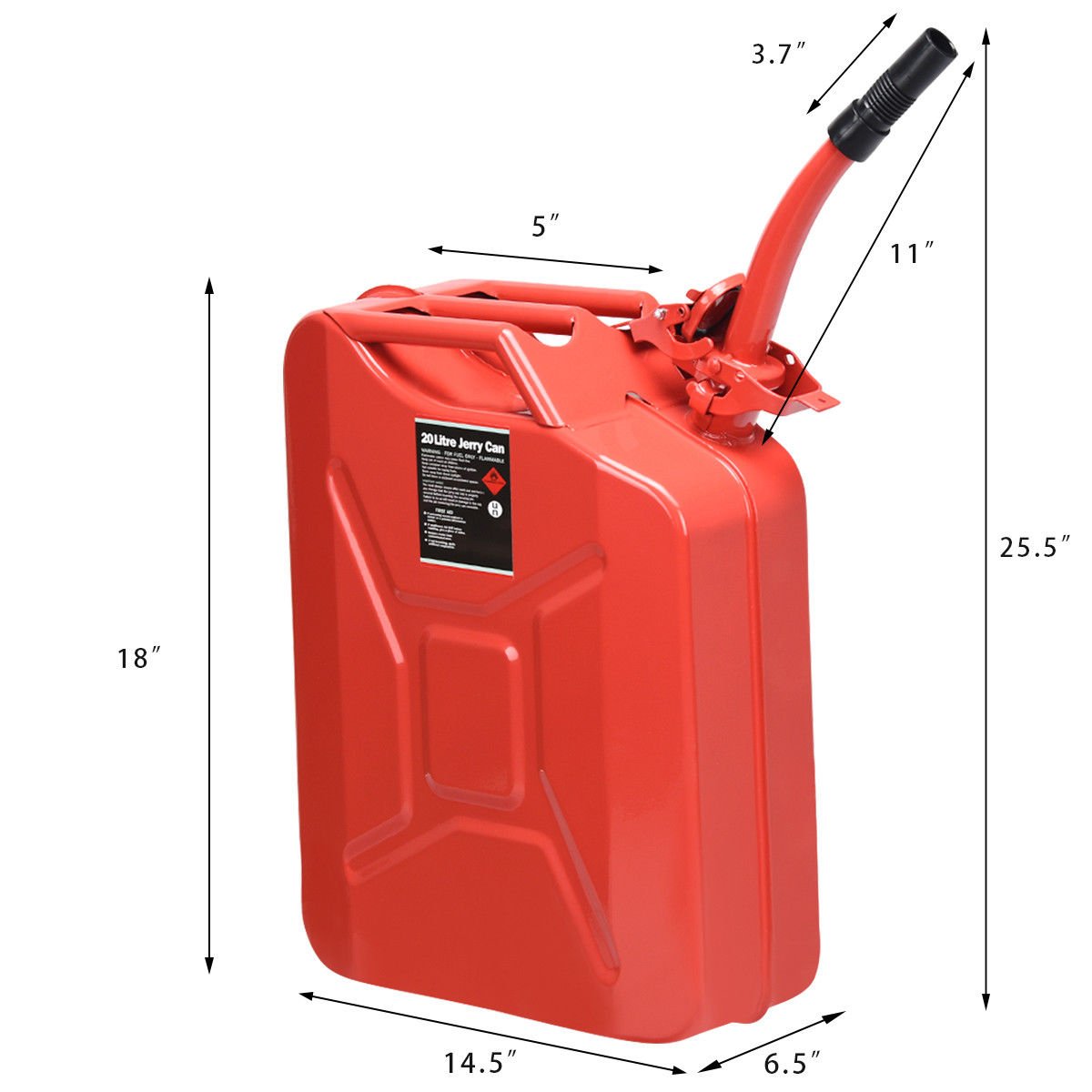 Gymax 5 Gallon 20L Jerry Fuel Can Steel Gas Container Emergency Backup w/ Spout Red