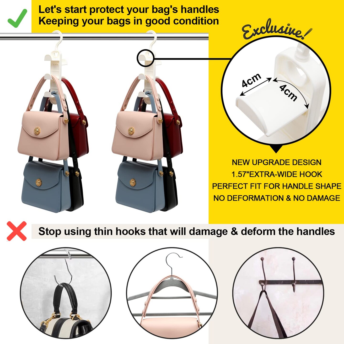 2 Piece Closet-Organizers-and-Storage,Purse Hanger for Closet-Organizer, Purse-Organizer for Organization-and-Storage,Sturdy Hang Closet Storage Bag Organizer for Heavy Bag,College Dorm Room Essentials