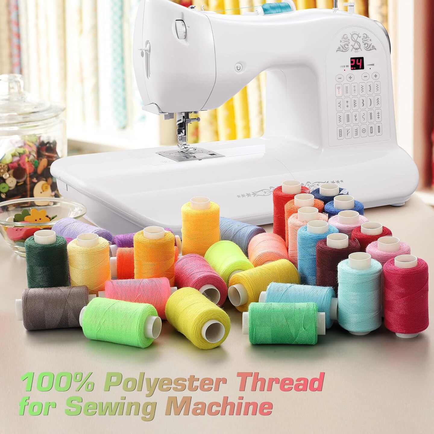 100Pcs Bobbins Sewing Threads Kit, 500 Yard per Polyester Thread Spools, Prewound Bobbins with case, Sewing Threads for Sewing Machine, Sewing Supplies for Hand, Travel, DIY and Home, 50 Colors
