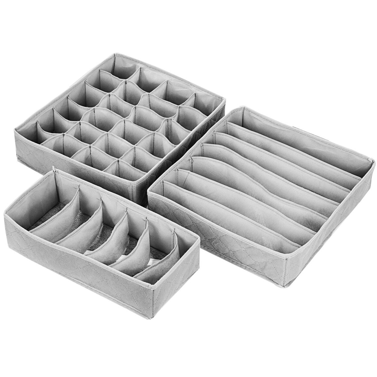 3 Pack Sock Organizer Box Foldable Damp Proof Storage Drawers Multi-Cells Underwear Tie Container