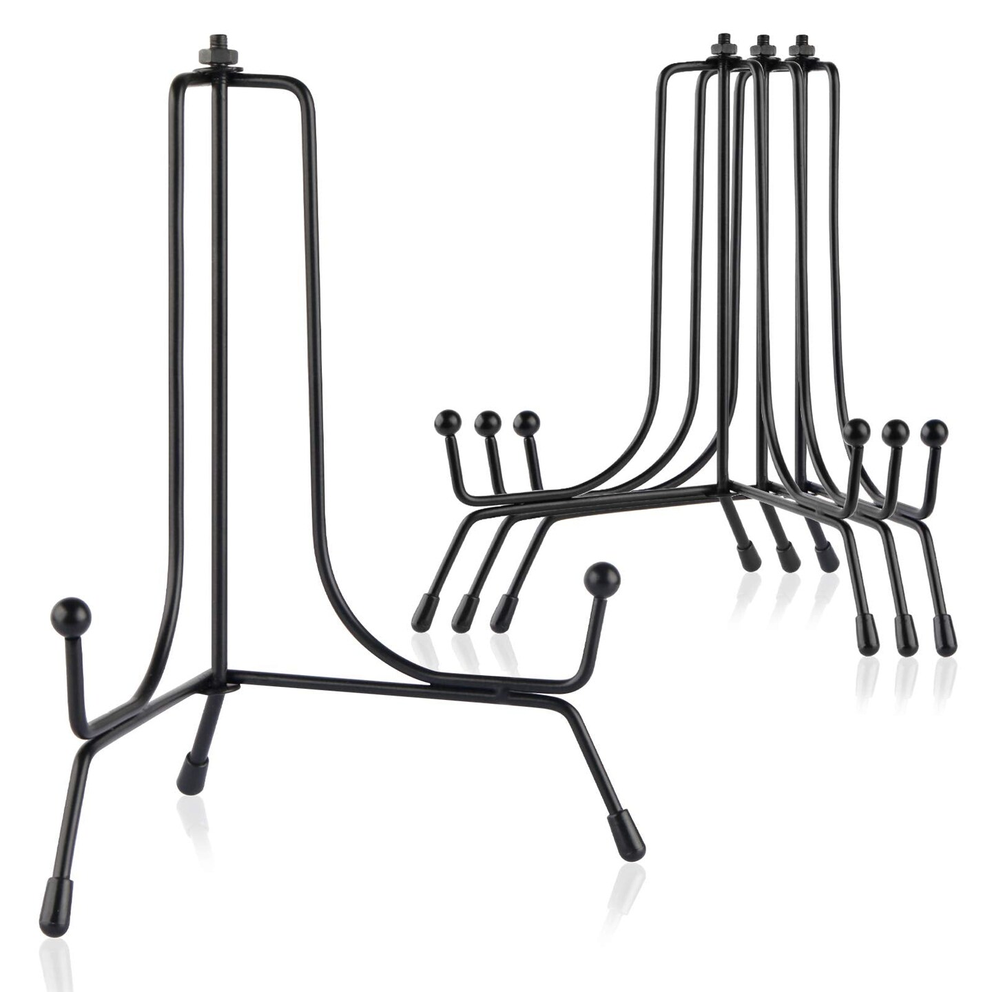 Mocoosy 4 Pack Improved Anti-Slip Plate Stands for Display, 6 Inch Plate Holder Display Stand, Picture Frame Holder Stand, Black Iron Easel Stands for Photo, Decorative Plate and Tabletop Arts