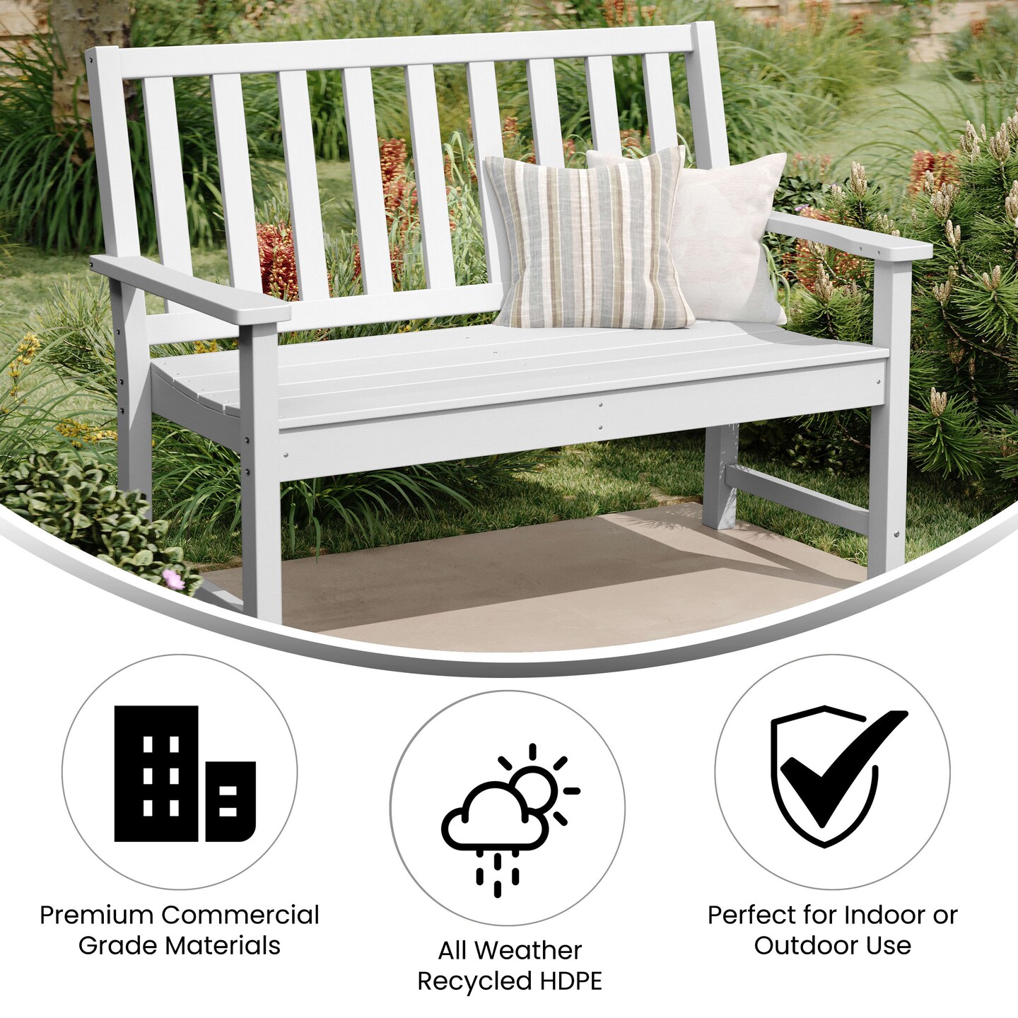 Merrick Lane Cressly All Weather Recycled HDPE Bench for Indoor and Outdoor Use