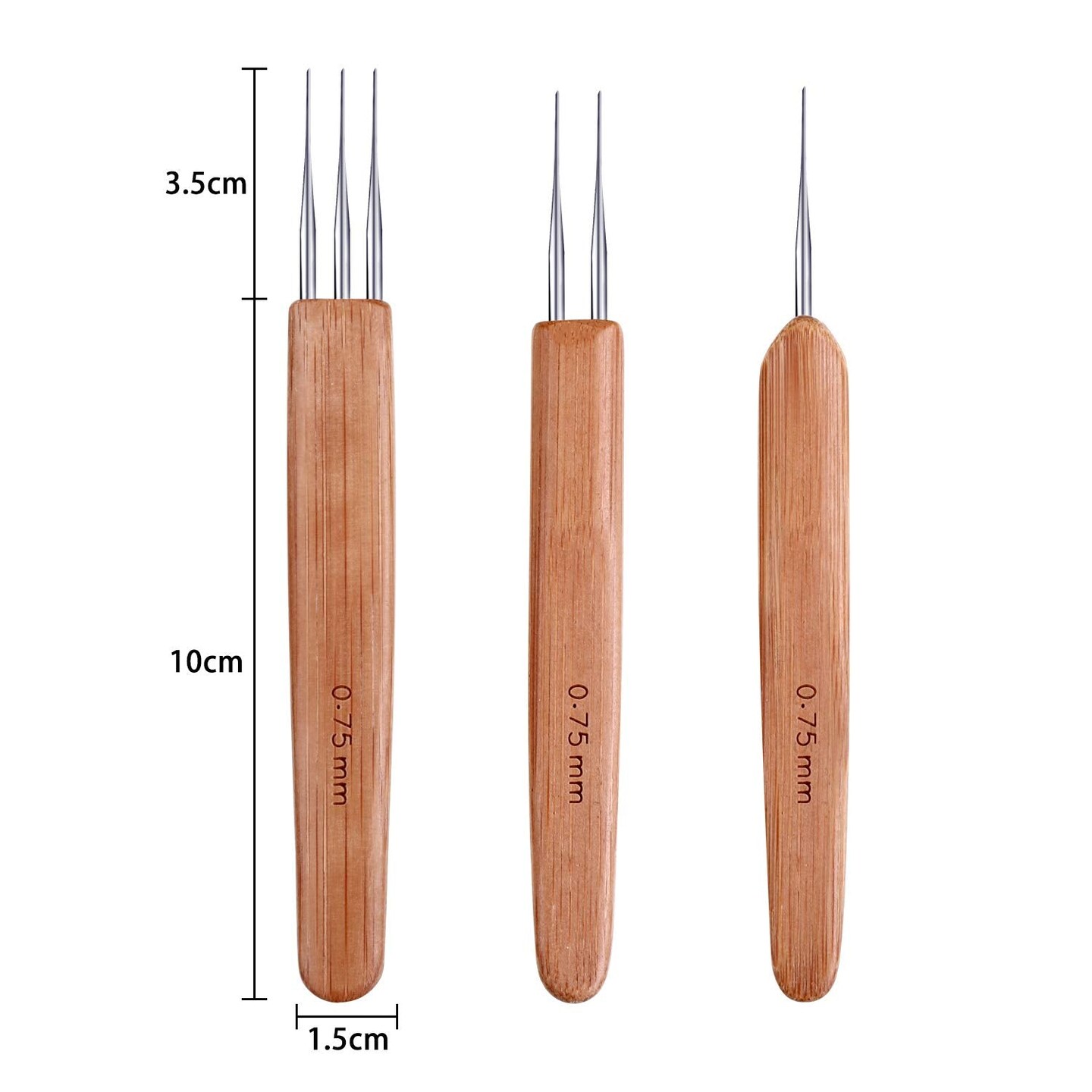 3 Pieces 0.75 mm Dreadlock Crochet Hook Bamboo Needle Weaving Crochet, Include 1 Hook, 2 Hooks, 3 Hooks for Dreadlock Supplies