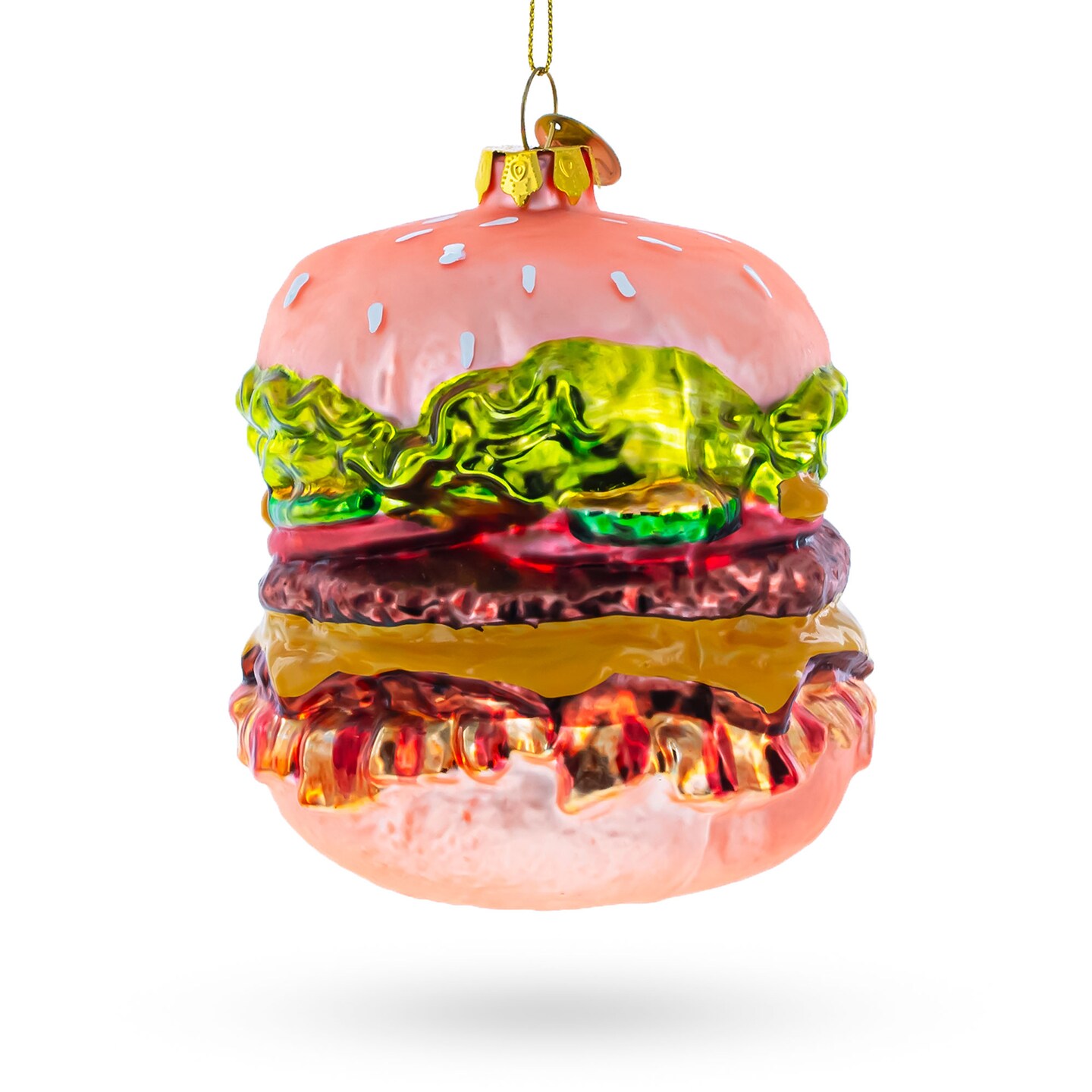 Double Cheeseburger Blown Glass Christmas Ornament