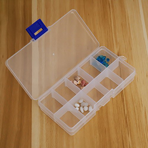 2 Pieces Plastic Jewelry Organizer Box Clear Storage Bead Case for Little Crafts/Arts  Container with 10 Grids, Small