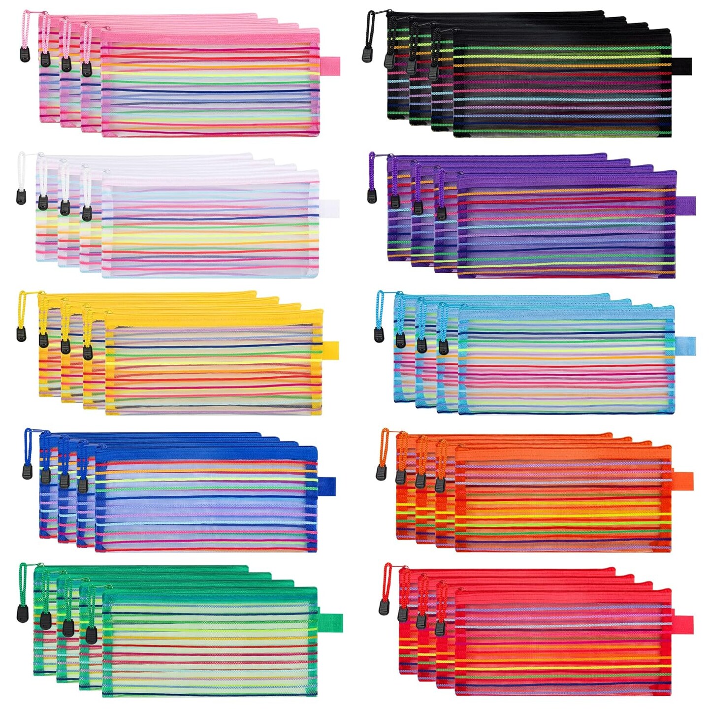 40 Pack 10 Colors Zipper Mesh Pouch, Storage Pouches Multipurpose Travel Bags for Office Supplies Cosmetics Travel Accessories Multicolor