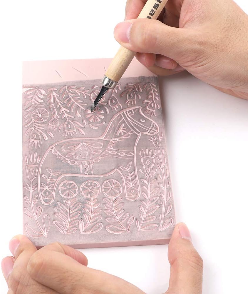 8 Pcs 4"x6" Pink Rubber Carving Blocks Linoleum Block Stamp Making Kit for Printmaking, Stamp Soft Rubber Crafts, Soft and Easy to Carve