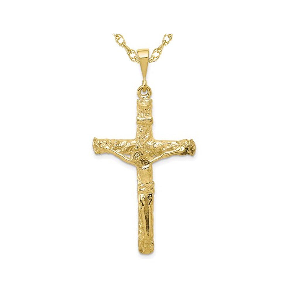 Gem And Harmony 10K Yellow Gold Crucifix Cross Pendant Necklace with Chain