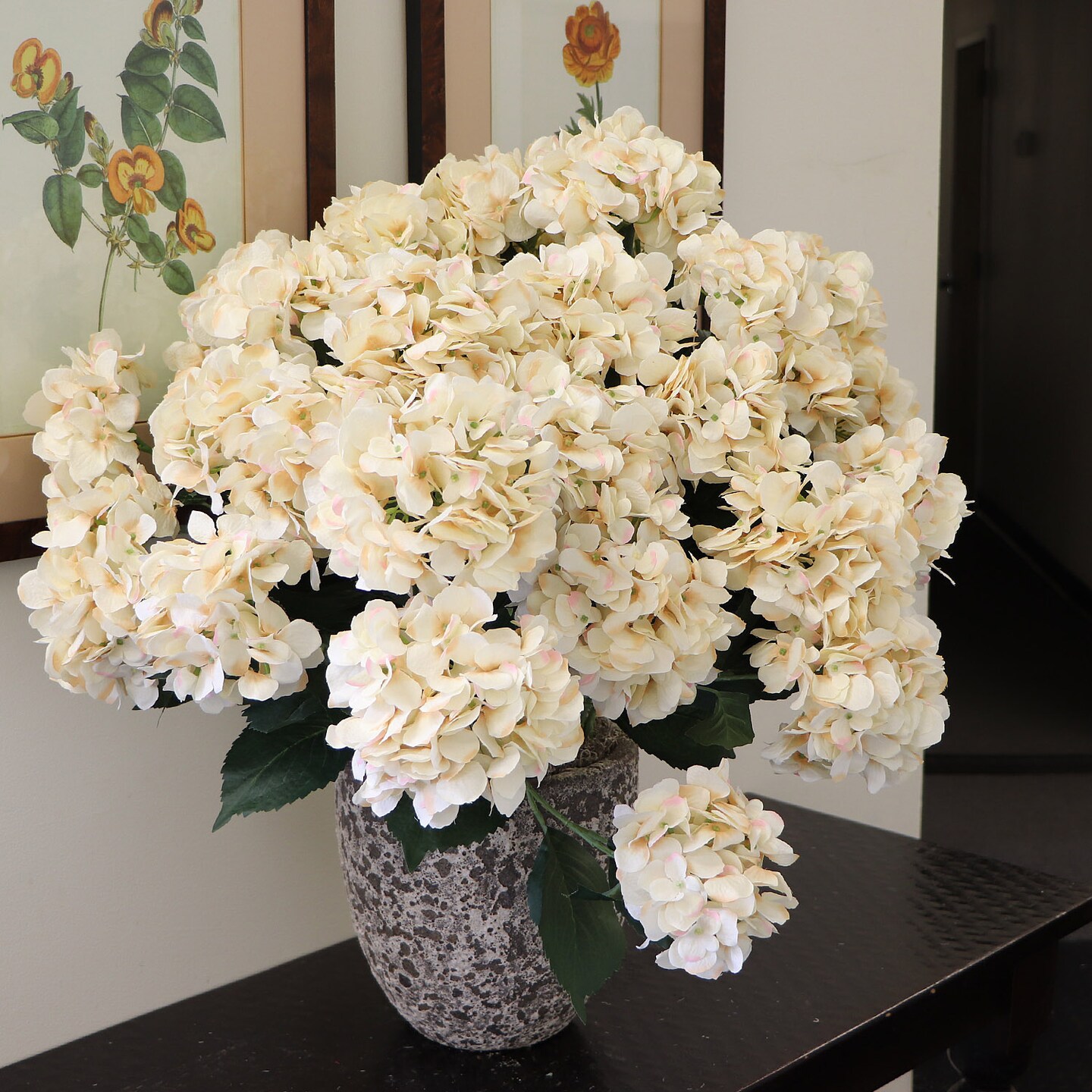 6-Pack: UV Beige Hydrangea Bush with 7 Silk Flowers &#x26; Leaves by Floral Home&#xAE;